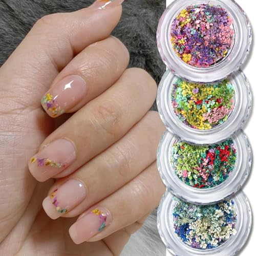 WULIUFLY 3D Dried Flower Nail Art Decals Colorful Spring Floral Kit