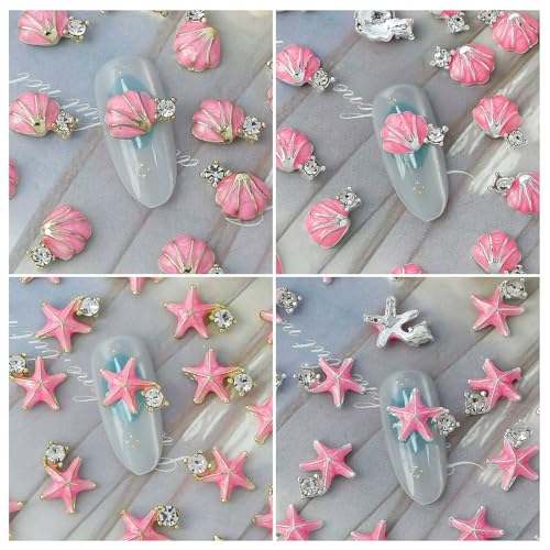 WOKOTO 24 PCS Ocean Nail Charms 3D Seashell Starfish Nail Gems