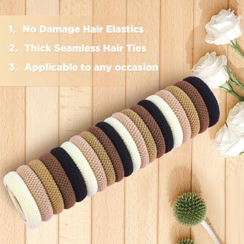 Seamless Cotton Hair Ties for Thick Hair, 20-Pack Black Elastic Bands