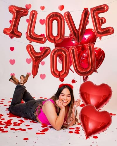 Lovoir 10 Pcs Red 'I LOVE YOU' Heart Balloons - 18 Inch for Valentine's Day