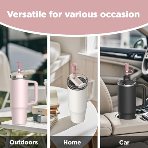 Silicone Straw Toppers for Stanley Cups – 6 Reusable Covers with Suction Cups