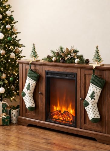 Green & Gold Christmas Stocking Holders Set of 4 Holiday Mantle Decor