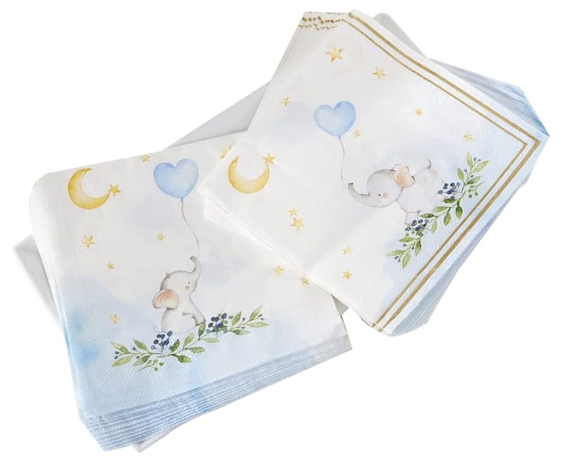 Kate Aspen Elephant Baby Shower Napkins - Set of 30, Blue