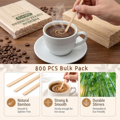 800 Wooden Coffee Stirrers - 4.3 Inch Durable Stir Sticks for Hot & Cold Drinks