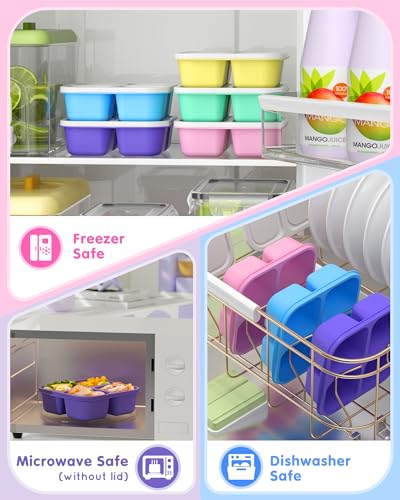 Canfanni White Lids 5 Pack Bento Snack Containers with 4 Compartments - BPA-Free Food Storage for Lunch & Travel