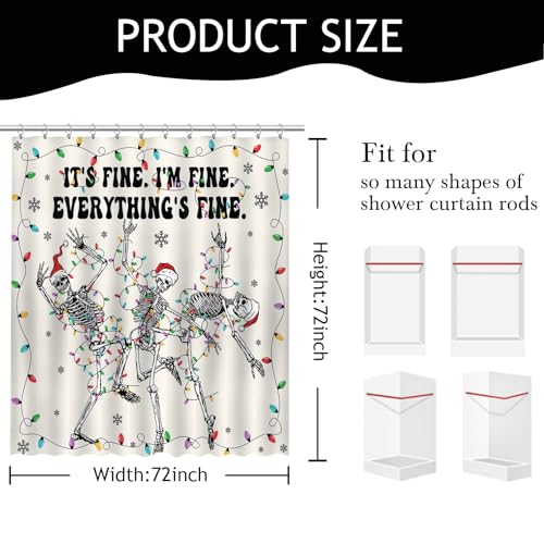 Funny Christmas Skull Shower Curtain - 72x72 Inch with Hooks
