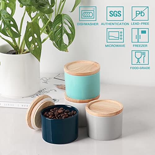 Sweejar Navy Ceramic Food Storage Canister 5 Fl Oz Airtight Wooden Lid