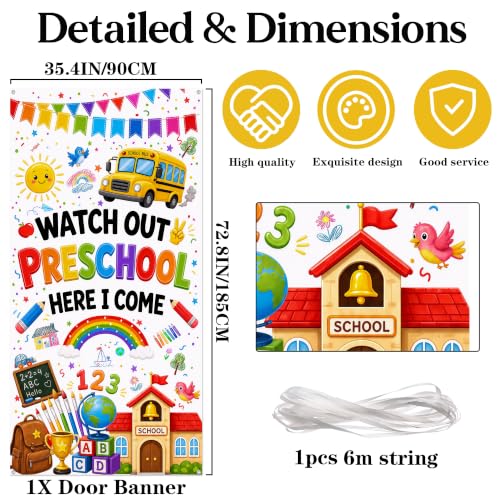 Watch Out Preschool Door Banner - 35x72 inch White School Welcome Backdrop