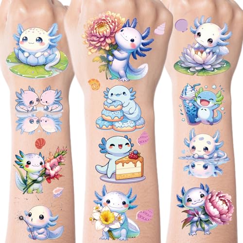Blue Axolotl Temporary Tattoos - 100+ Cute Party Favors & Kids Gifts