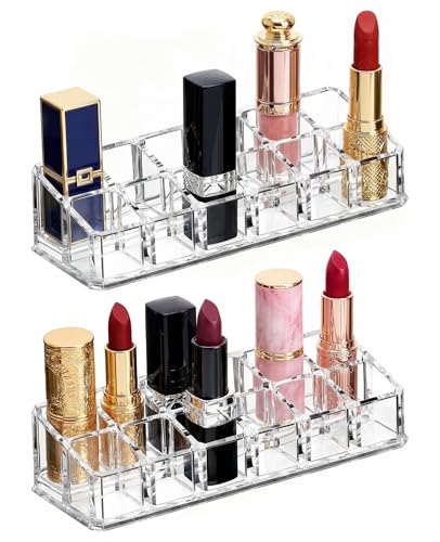 12 Slot Acrylic Lipstick Organizer - 2 Pack Clear Storage Holder