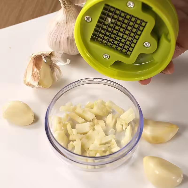 Mini Garlic Chopper and Press - Stainless Steel Mincer with Container