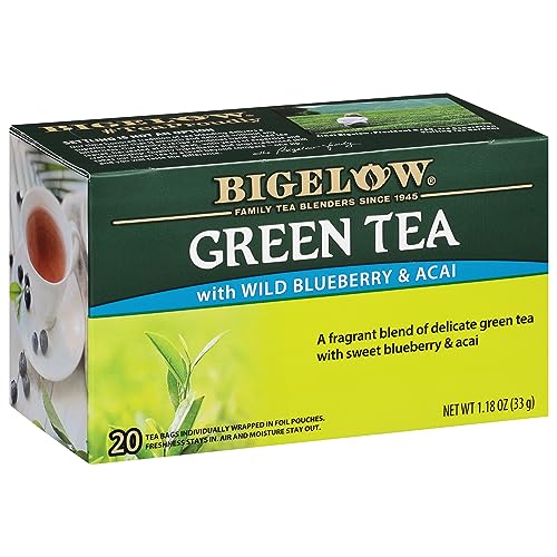 Bigelow Green Tea with Wild Blueberry & Acai - 20 Count Pack of 6, Decaffeinated, Flavored Green Tea Bags
