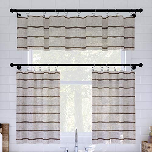 Mocha Linen Twill Stripe Sheer Valance, 52" x 14" - Anti-Dust & Pet Friendly