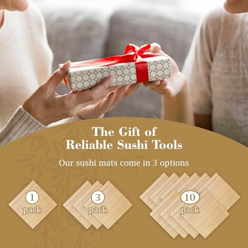Fusion Select Bamboo Sushi Mat - 3 Pack, 9.5x9.5 Inch Rolling Roller