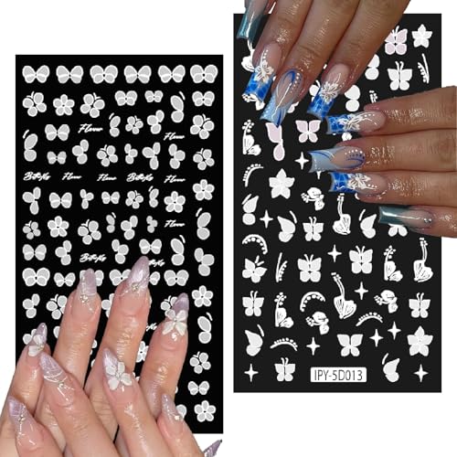 ITPOYOL 6 Sheets 5D Embossed Flower Nail Art Stickers Self-Adhesive Floral Decals