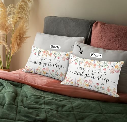 Give It to God Christian Pillow Cover 12x20 Floral Watercolor - Religious Gift, Christian-pillow Covers-02