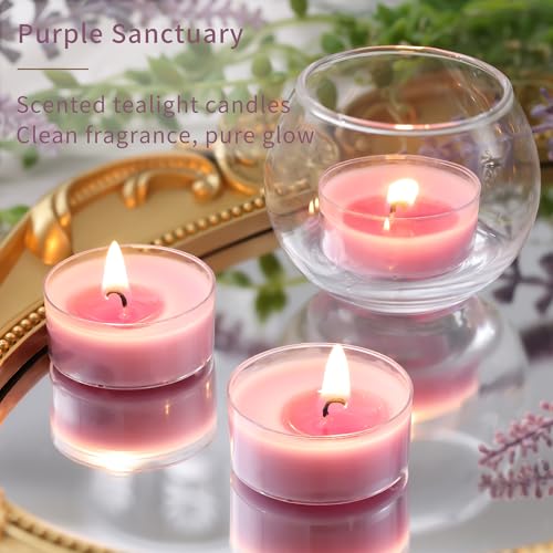 Eucalyptus & Lavender Scented Tea Light Candles - Purple Sanctuary (12 Pack)