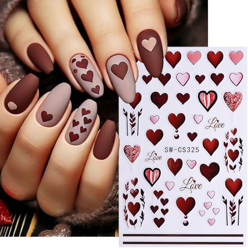 Valentine Nail Stickers - 6 Sheets 3D Self-Adhesive Heart & Lip Decals