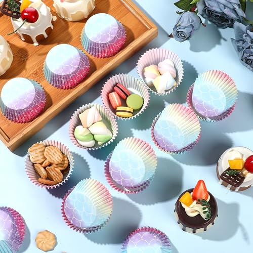 Glavatrix 100PCS Mermaid Cupcake Liners, Under The Sea Baking Cups