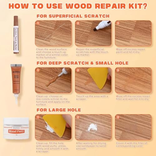 Kenbry 4-Color Dark Wood Repair Kit for Scratches & Chips