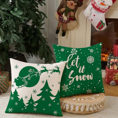 JOJOGOGO Green Christmas Pillow Covers Set of 4 - 18x18 Snowflake Design