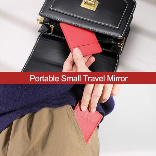 uxcell Small Pocket Mirror for Purse, Stainless Steel Travel Makeup Mirror with PU Leather Case, Yellow