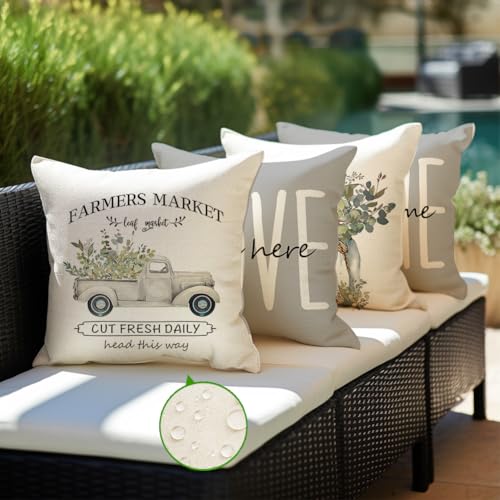 RABUSOFA Farmhouse Waterproof Pillow Covers 20x20 Inch, Gray Set of 4