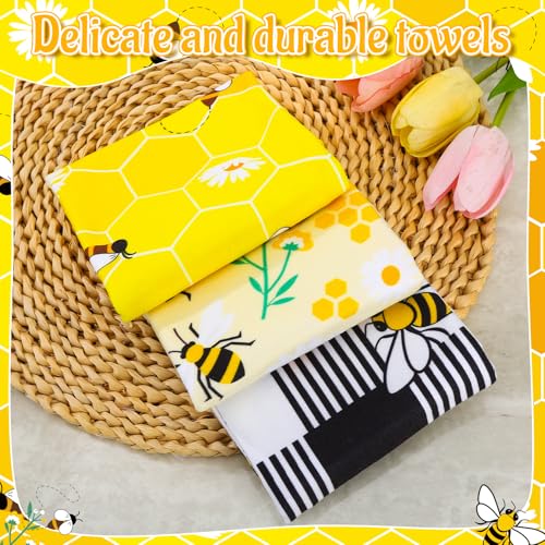 Bee Kitchen Towels Set - 3 Pcs Cute Animal Design, 24x16 Inch