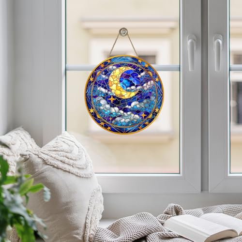 Bolisom Moon Suncatcher Stained Glass Door Sign - 12x12