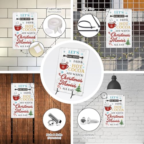 Funny Christmas Metal Sign - Let's Bake & Drink Hot Cocoa - 8x12 Inch