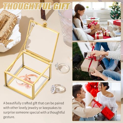 Gold Glass Jewelry Box - Square Decorative Storage for Rings & Keepsakes