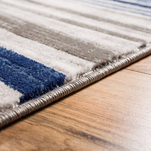 Well Woven Amba Signature Modern Distressed Geo Stripes Blue Area Rug 3'11" x 5'3"