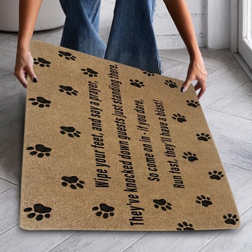 Funny Dog Coir Door Mat - Non-Slip Outdoor Welcome Mat 17x30 Inch
