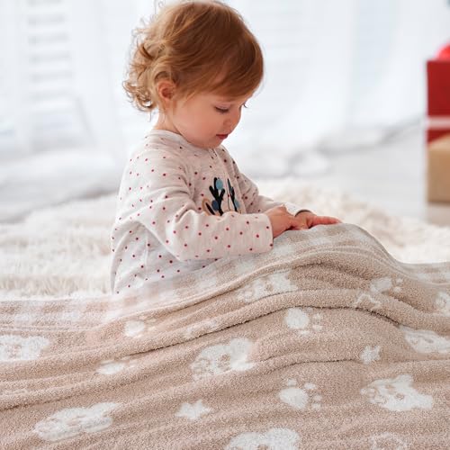 Checkered Beige Teddy Bear Baby Blanket 30x40 Inch Soft Knitted Plush Nursery Throw