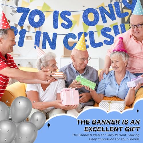 Fulmoon 70th Birthday Banner - 70 Is Only 21 in Celsius, Pre-Strung Glitter Decoration