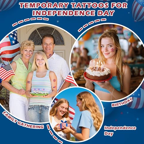 Memgift 240 PCS 4th of July Temporary Tattoos Patriotic Party Favors
