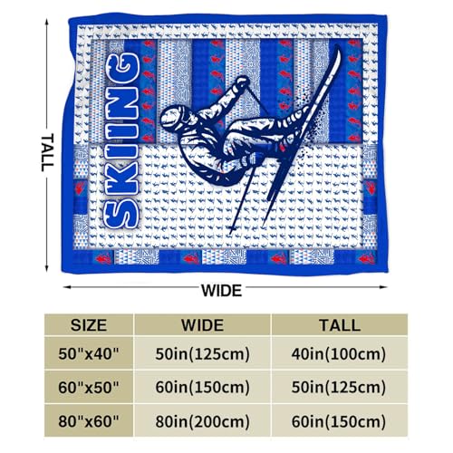 Skiing Fleece Throw Blanket, Soft Plush Flannel Blanket for Sofa, 50"x40"