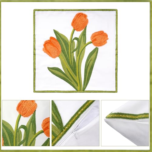 Miayon Embroidered Boho Floral Pillow Cover, 18x18 Inch - Orange Cotton