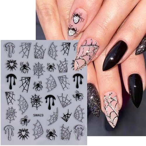 Halloween 3D Self-Adhesive Nail Art Stickers Spider Web Flame Decals 7 Sheets