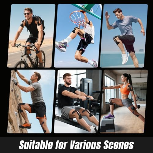 10 PCS Waterproof Kinesiology Tape for Shoulders/Knees,Precut Strips for Knee Pain Relief & Stability Support, Elastic Strong Adhesive Athletic Tape, Latex-Free Hypoallergenic Sports Tape (Black),