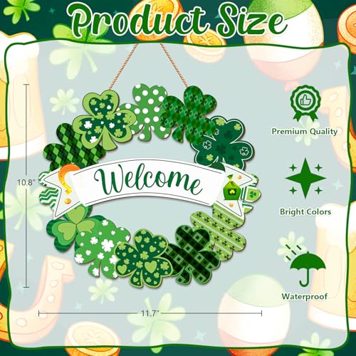 Wooden St. Patrick's Day Shamrock Wreath - Lucky Welcome Sign