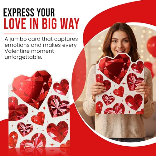 Iconikal Jumbo Valentine's Day Greeting Card with Diamond Hearts, 11x14