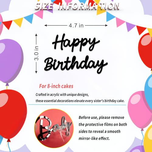 Happy Birthday Cake Topper - Elegant Black Acrylic Script Decoration