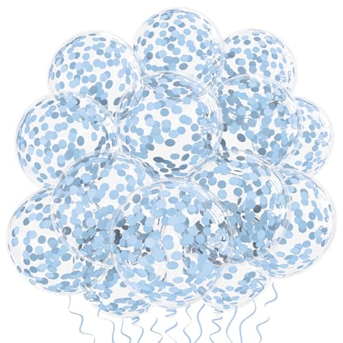 Baby Blue Confetti Balloons - 25 Pcs Clear Latex 12 Inch
