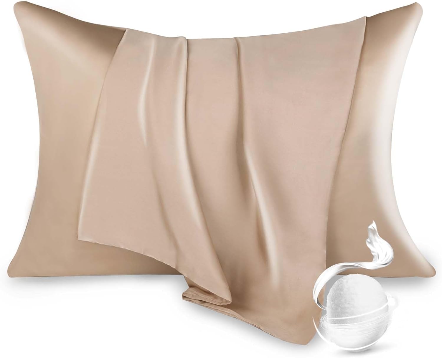 Skiennix 100% Pure Mulberry Silk Pillowcase - Cooling Dual-Sided Design for Hair & Skin | Standard 20” x 26” (Champagne)