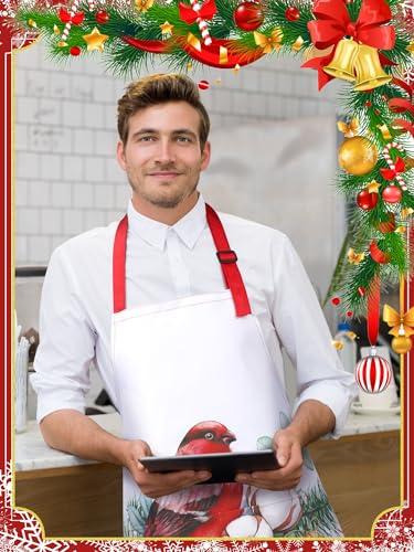 Christmas Aprons for Women with Pockets - Red & White Holiday Kitchen Wear - 4 Pack