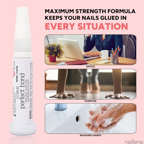 Nailene Perfect Bond Pink Nail Glue - 2 Pack Strong Adhesive for Press On Nails