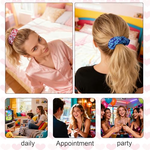 Satin Silk Hair Scrunchies 12-Pack Red and Blue Elastic Hair Ties