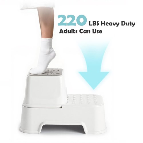 2-Step Stool for Kids - Toddler Anti-Slip Step Stool for Bathroom Sink/Toilet Potty Training/Kitchen Counter, 10" Height, 220 lbs Capacity, Durable & Stable (2Packs White)