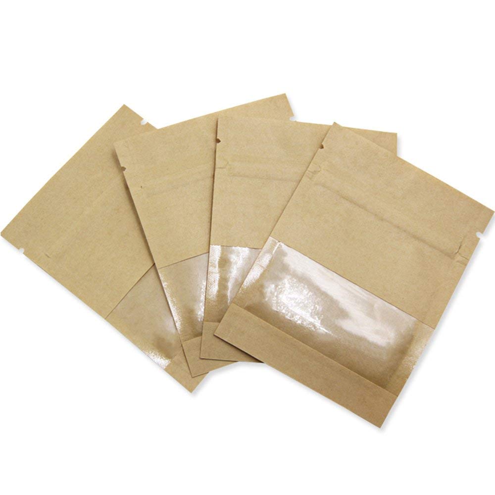 PABCK 1000 Pack 2.7x3.5 inch (Inner Size 2.36x2.36 inch) Clear Window Brown Kraft Paper for Zip Seed Packets Lock Food Storage Bags Zipper Lock Seeds Envelopes Resealable Heat Seal Pouch Coffee Packet